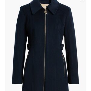 Michael Kors Dark Navy Trench Coat with Gold Zipper